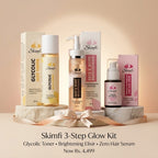 Skimfi 3-Step Glow Kit | Glycolic Toner + Brightening Elixir + Zero Hair Serum | Smooth & Bright